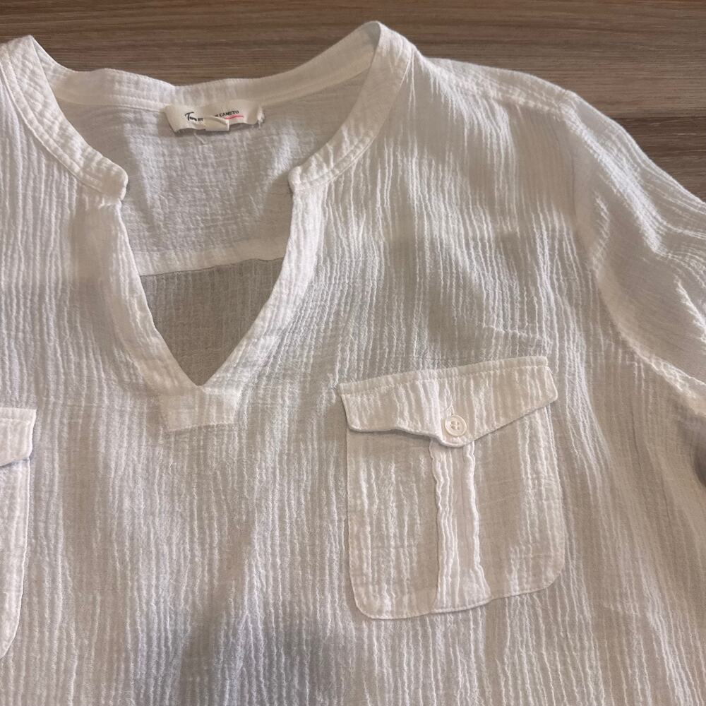 Two by Vince Camuto XL White 100% Cotton Gauze Tunic Blouse V-Neck Boho Beach - Picture 12 of 16